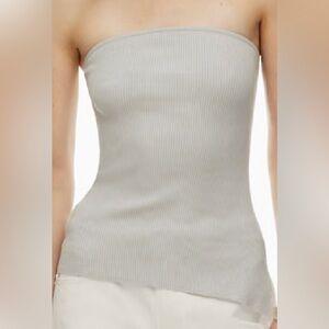 Aritzia Wilfred Clairidge Silver Metallic Ribbed Knit Top